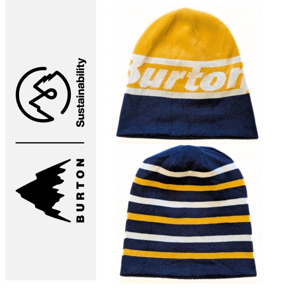 Burton Vintage Y2K Billboard Reversible Beanie Navy Yellow White Slouch Ski Hat